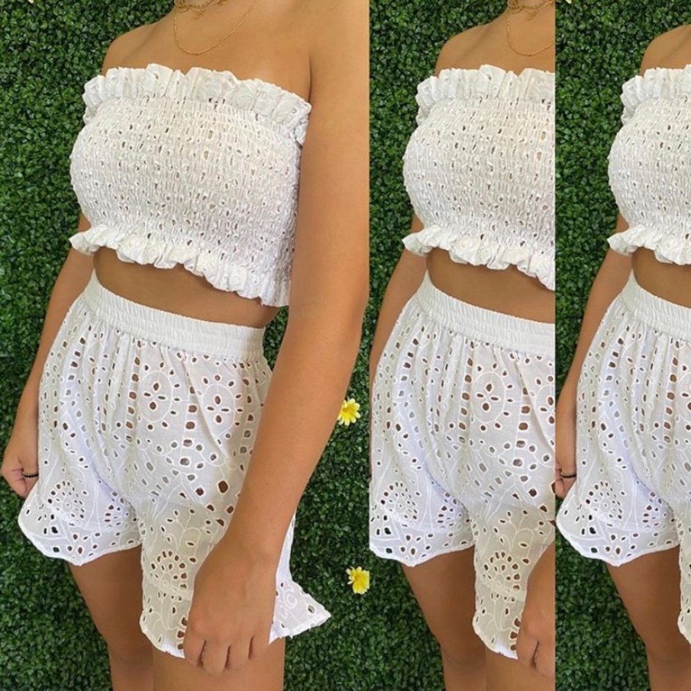 Broderie Anglaise Frill Hem Beach Top & Shorts